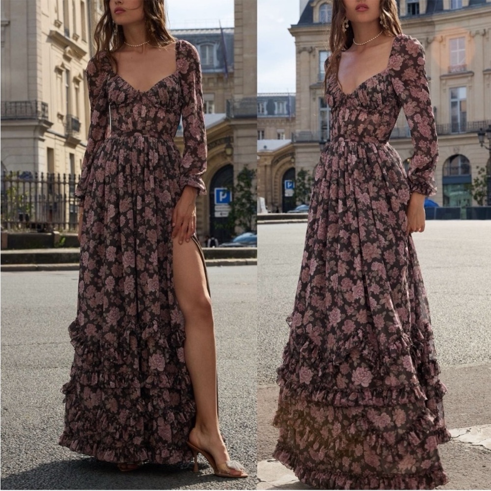 V Chapman Carmella  Long Sleeve floral Maxi Dress in Dusty Rose